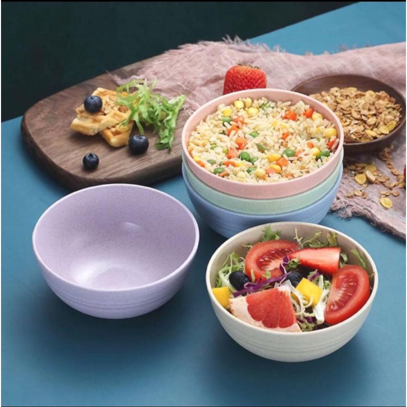 Mangkok wheat straw bowl mangkok jerami / serat gandum  plastik microwave warna warni