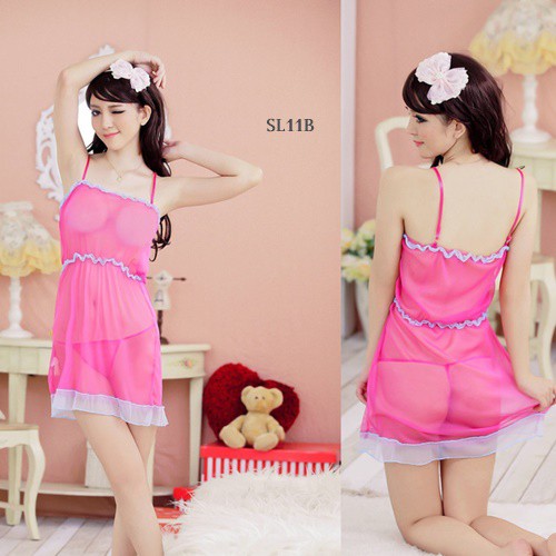 [BISA COD] SEKSI LINGERIE NIGHT DRESS BAJU TIDUR SEXY TRANSPARAN PINK SL11B