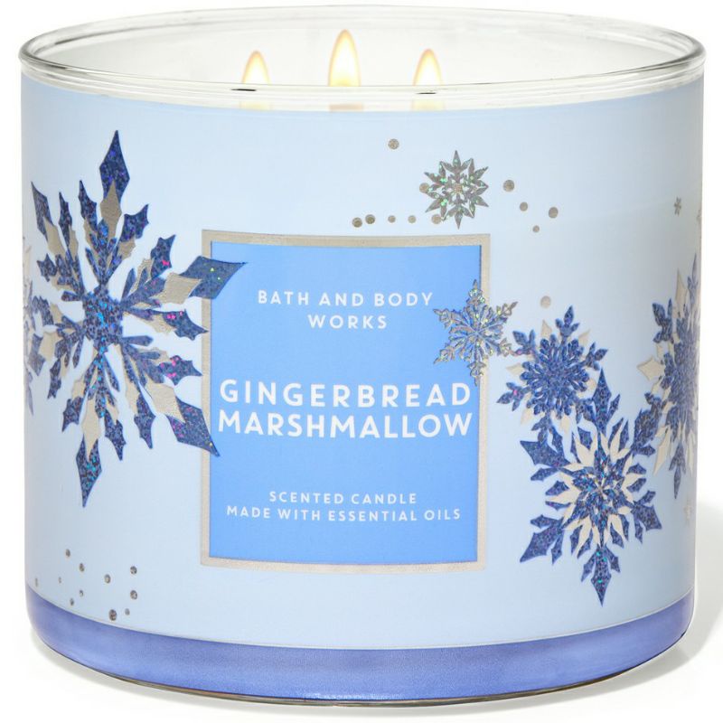 BATH AND BODY WORKS BBW GINGERBREAD MARSHMALLOW 3 WICK SCENTED CANDLE MADE WITH ESSENTIAL OILS 411 G