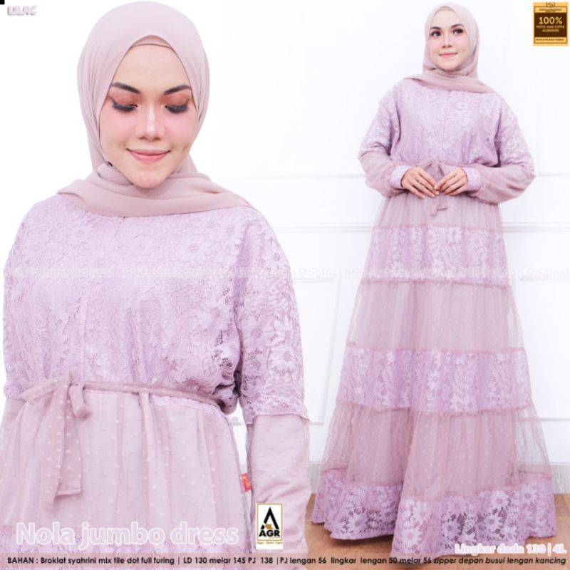 GAMIS BROKAT WANITA JUMBO TERBARU nola dress matt brokat syahrini full furing Ld 130 melar sampai 14