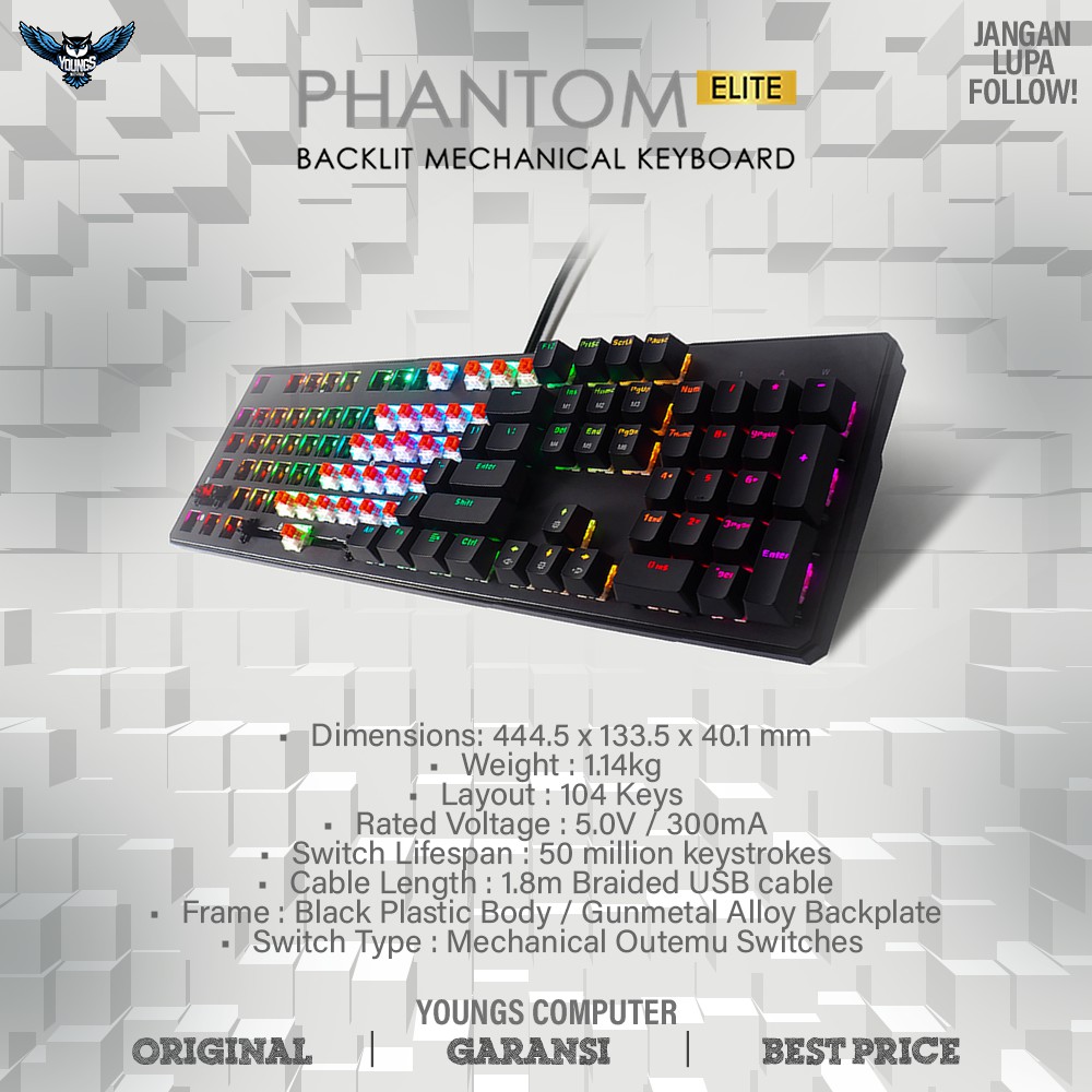 TECWARE PHANTOM ELITE 104-KEY FULLSIZE GAMING KEYBOARD MECHANICAL RGB