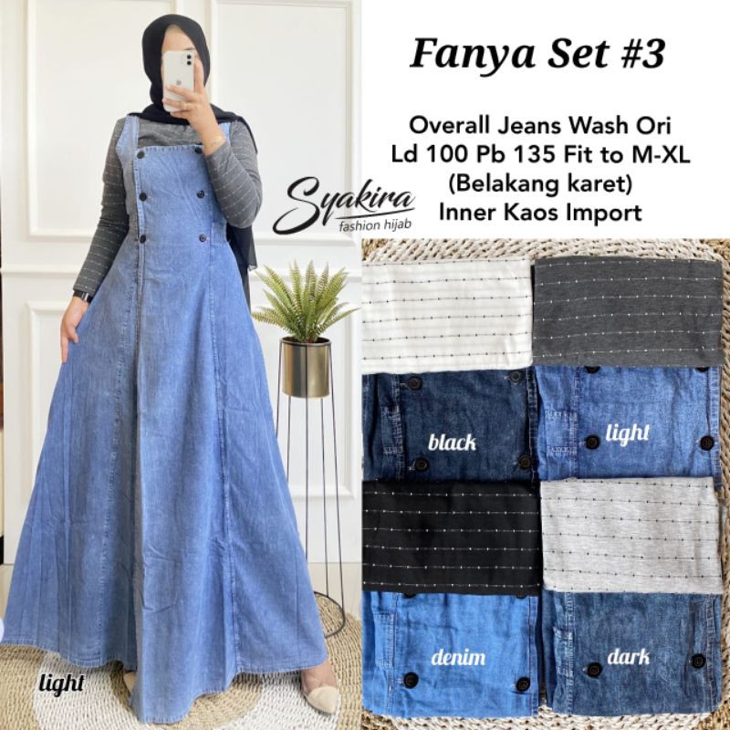 FANYA SET #3 OVER ALL JEANS  WASH MIX INNER KAOS BAWAH UMBRELLA MAYUNG
