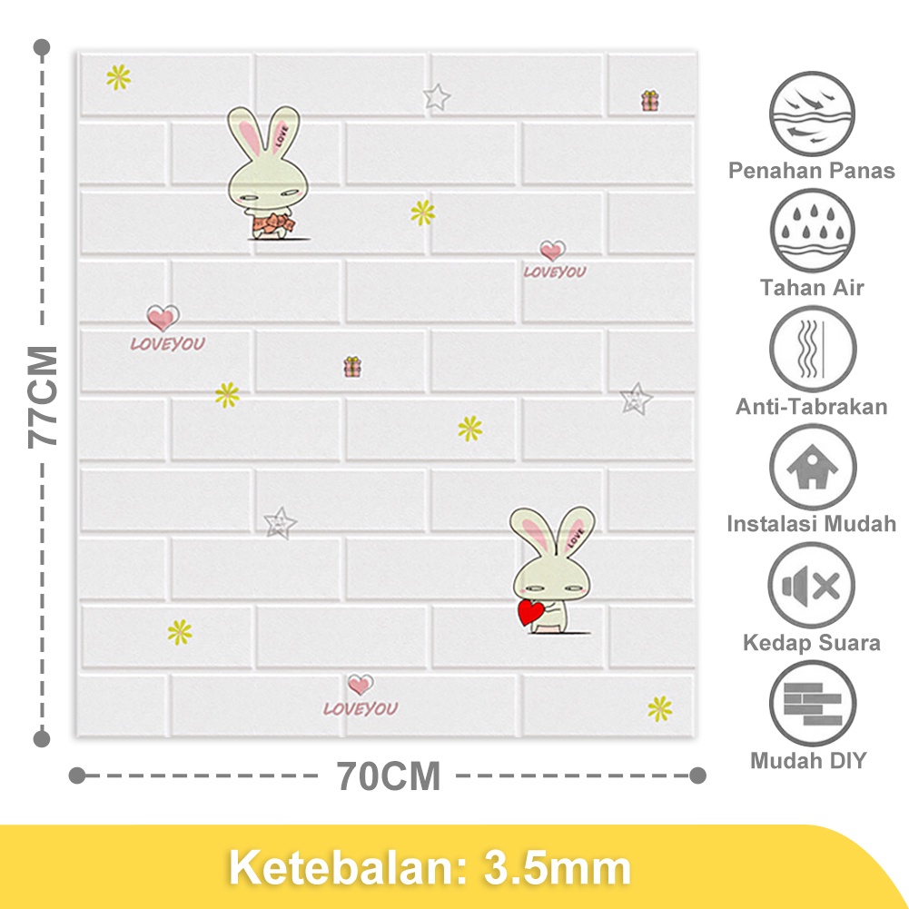 Wallpaper Dinding Foam 3D Dekor Kamar Motif Batu Bata Wallpaper High Quality-Rabbit(3.5mm)