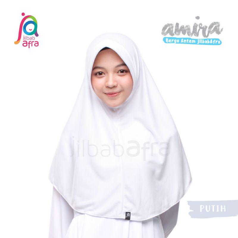 Amira SIZE L Jilbab Instan Ped Antem Bahan Kaos  Ori Jilbab Arfa ex Afra-Putih
