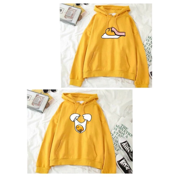 S - XXXXXXL(6XL) Hoodie GUDETAMA EGG BUTT JUMBO BIG SIZE Jaket Sweater CUTE Cartoon Sweatshirts OVERSIZE Pilih Motif Yellow Black zzz Sleep Egg M L XXL XXXL 4XL 5XL Kuning Hitam Navy Custom