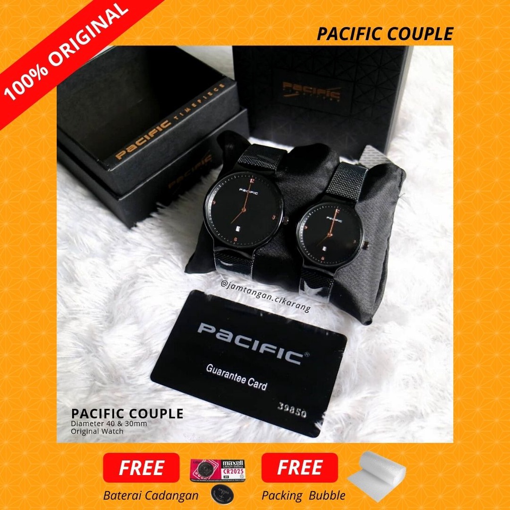Jam Tangan Couple Pacific Original Rantai Pasir Hitam