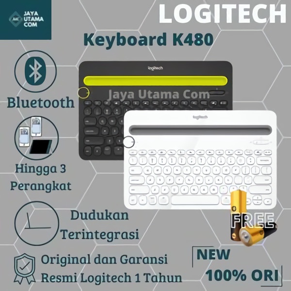 Logitech K480 Keyboard Wireless Bluetooth Multi-Device- Hitam