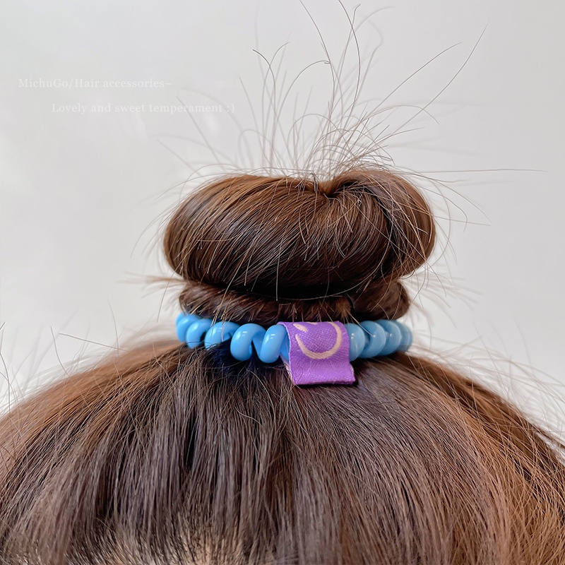 2022 Ikat Rambut Model Kabel Telepon Motif Smiley Face Warna Permen Gaya Korea Untuk Wanita