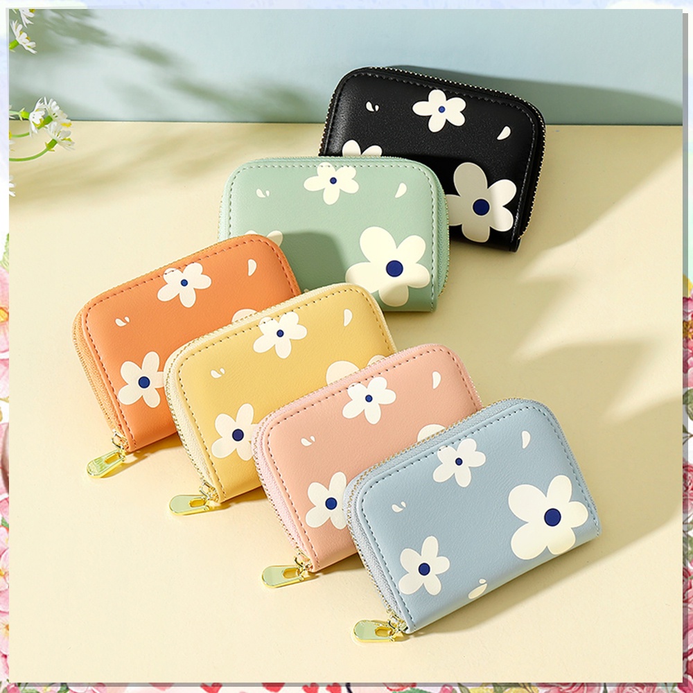 Tas kartu Dompet motif Bunga lucu Dompet Wanita Kecil Bahan Kulit PU Leather Premium Y8376