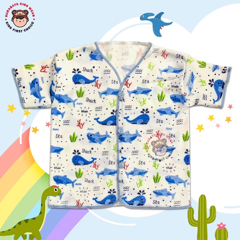 Kaos Anak Laki - Laki Kancing Lengan Pendek Motif Dinosaurus