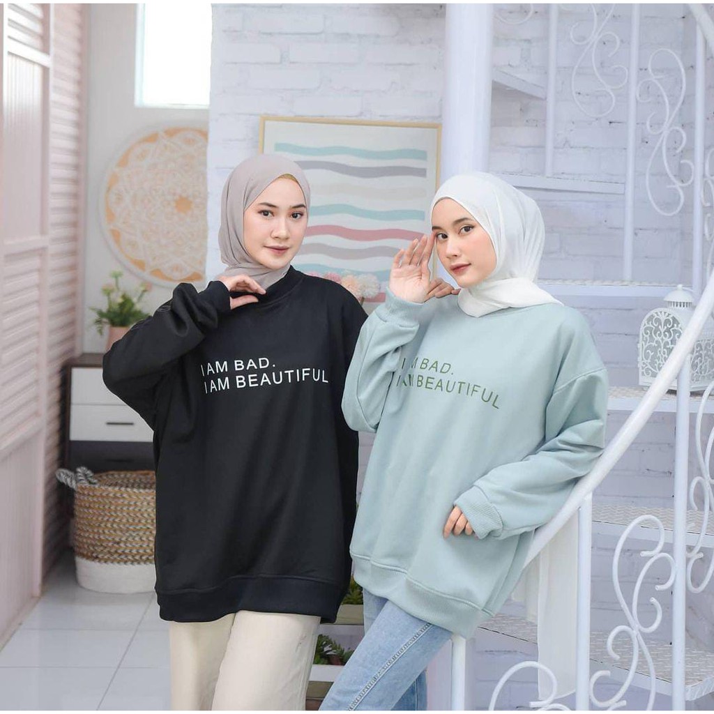 I Am Bas Sweater Hoodie Wanita Korean Style Bahan Fleece