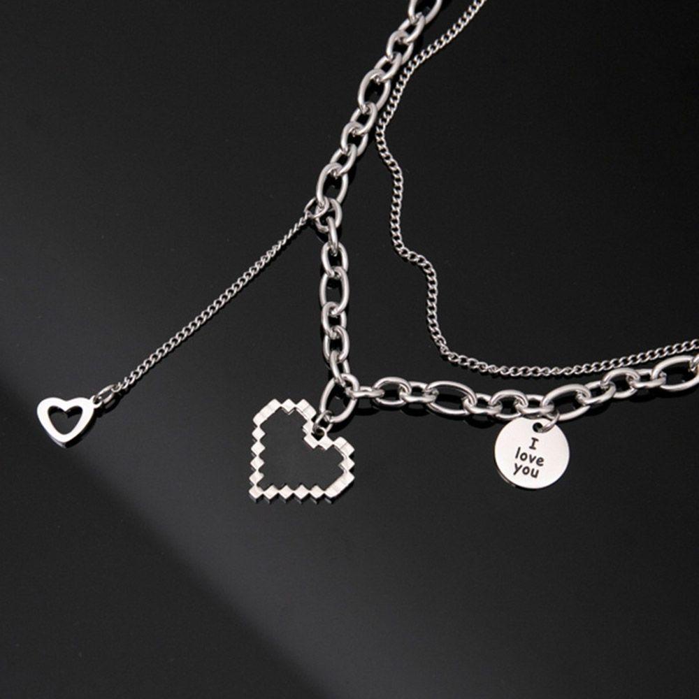 Preva Kalung Lapisan Ganda Ins Gaya Titanium Steel Hati Fashion Perhiasan Kalung Untuk Wanita Rantai Klavikula