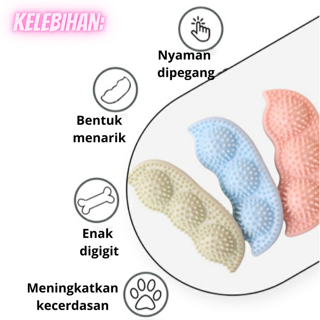 Mainan Gigit Kunyah Bahan Karet Untuk Anjing / Pet Chew Plush Toy Bentuk Kacang Polong Bahan TPR