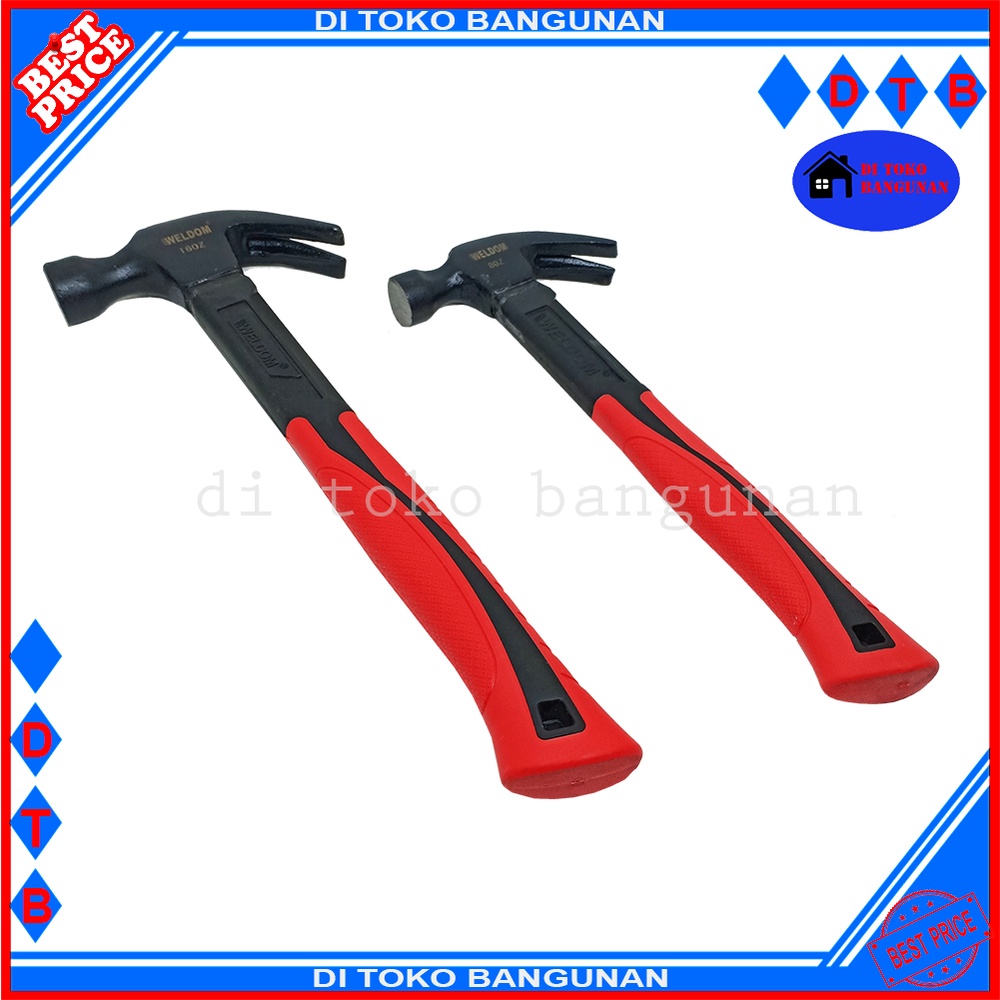 Palu Kambing Gagang Fiber Lapis Karet Ukuran 8OZ 16OZ Martil Hammer Hitam Weldom