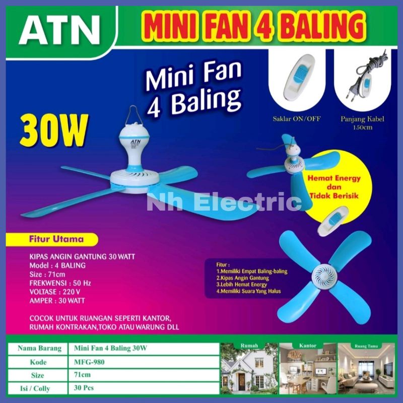 Kipas Angin Gantung 30w 4 Baling Atn - Helifan 30w 4 Baling Atn - Kipas Angin Gantung Helifan 30w Atn