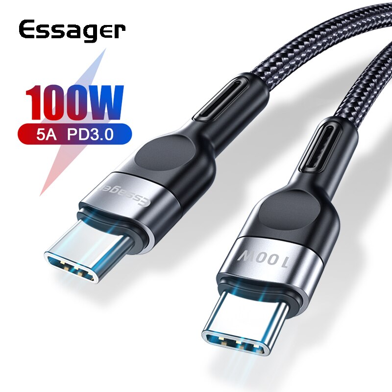 

Essager PD 100W USB C To Type C 2M Cable For Macbook iPad Pro Xiaomi Samsung S20 USB-C Fast Charging Wire Cord Type-C USBC Charger