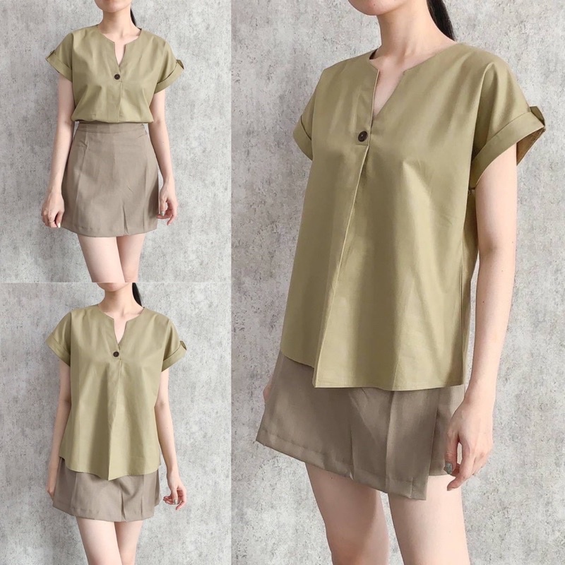 EVODEA TOP BAJU ATASAN BLOUSE WANITA LENGAN PENDEK BAHAN KATUN COTTON POLOS DARK BLUE BUTTER PASTEL YELLOW LIGHT BLUE WHITE GREYISH BLUE BLACK MOSSCREPE LILAC ARMY BRICK ROSE TAUPE BROWN WHITE NAVY MAUVE MAROON CREME CREAM GREEN BLUE FUCHSIA-1