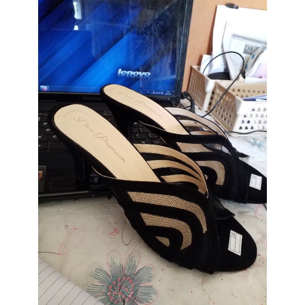 H  01 HEEL CANTIK PD353 (REALPICT GESER) BRUKAT JARING HITAM CREAM