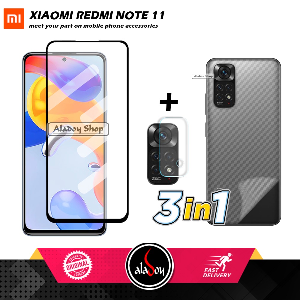 PROMO 3 IN 1 PAKET Tempered Glass XIAOMI REDMI NOTE 11 Free Tempered Glass Camera dan Skin Carbon