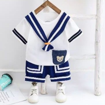 Set pakaian bayi laki laki bear dasi lucu 1 2 tahun