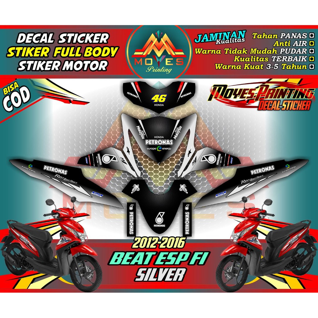 Decal Stiker Beat FI Lama Fullbody Petronas Silver  Stiker Motor Honda Beat FI Lama Petronas Biru Sp