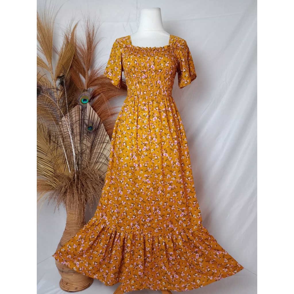 VANESSA REMPEL/ DASTER KERUT DADA REMPEL / DASTER SMOK-BUNGA PINK KUNING