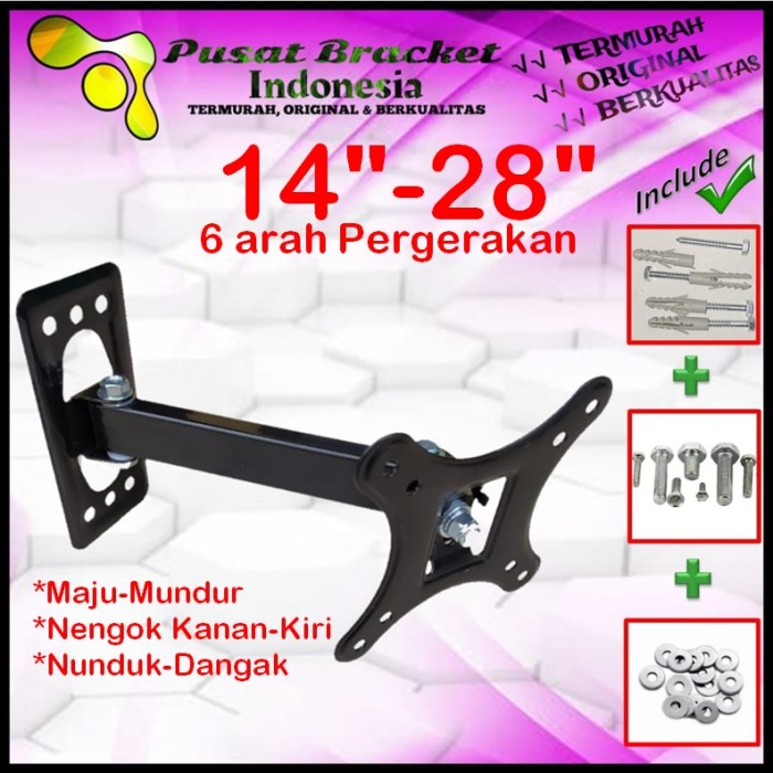 Bracket Tv 28 Monitor Lengan 14&quot; s/d 28&quot; 6arah Fleksible PBI.SWKNM-010