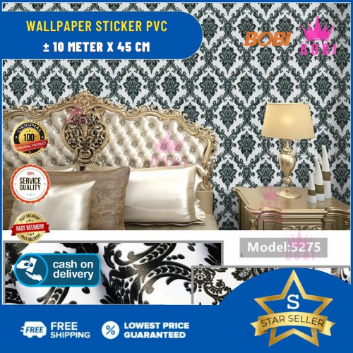 Wallpaper Sticker 5275 Motif Batik Hitam Putih Klasik / New 2020 / 9mx45cm