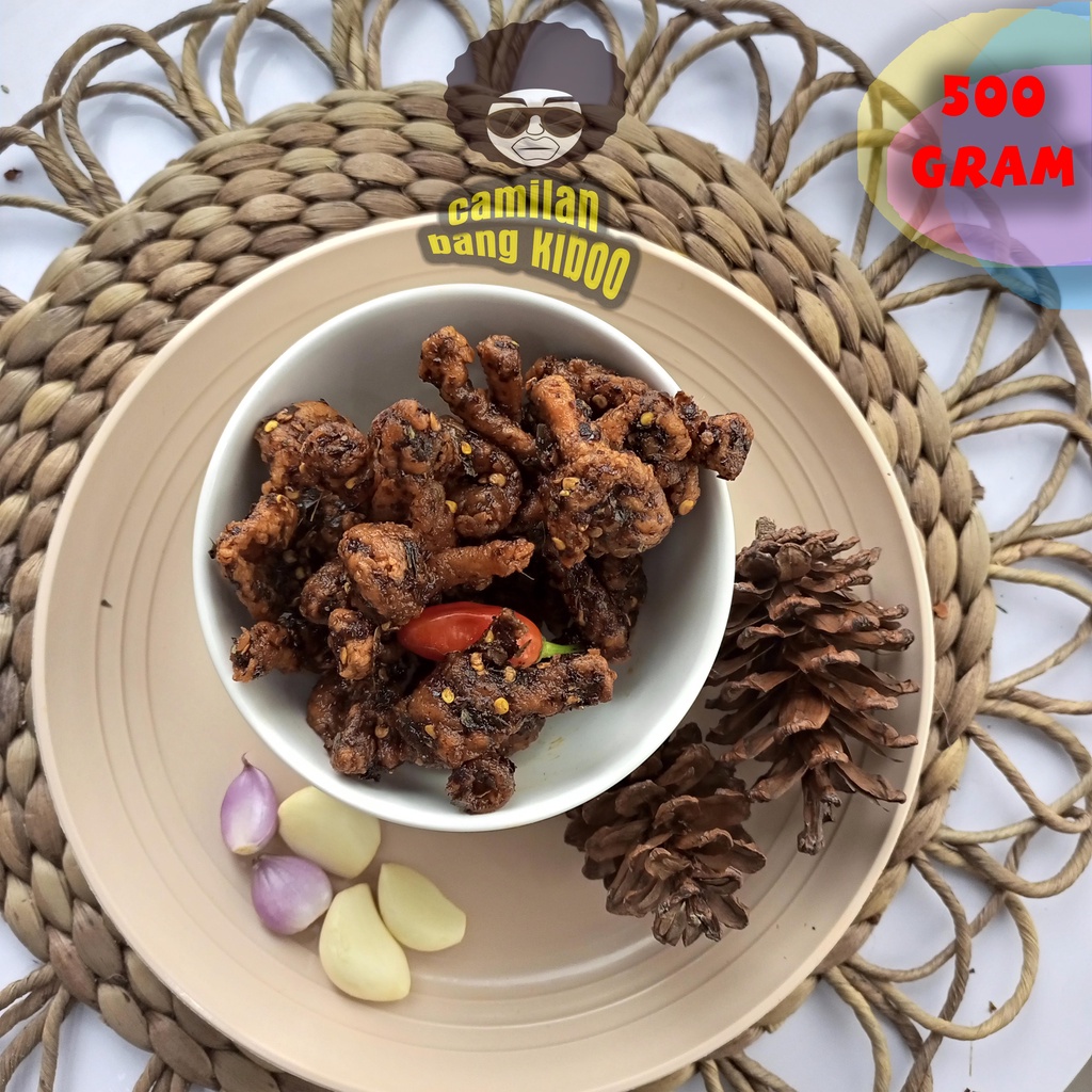 

Cemilan Pedas Keripik Usus Crispy Kripsus Kriuk Pedas Gurih Daun Jeruk isi 250 gram