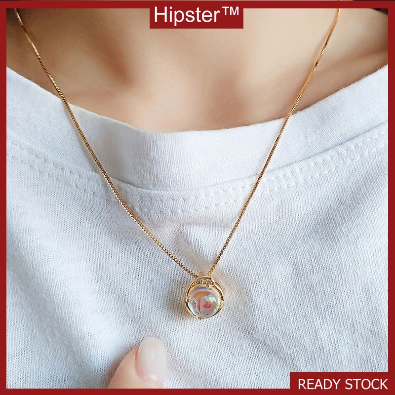 Fashion Hot Sale Planet Moonstone Gold Pendant Diamond-Studded Necklace