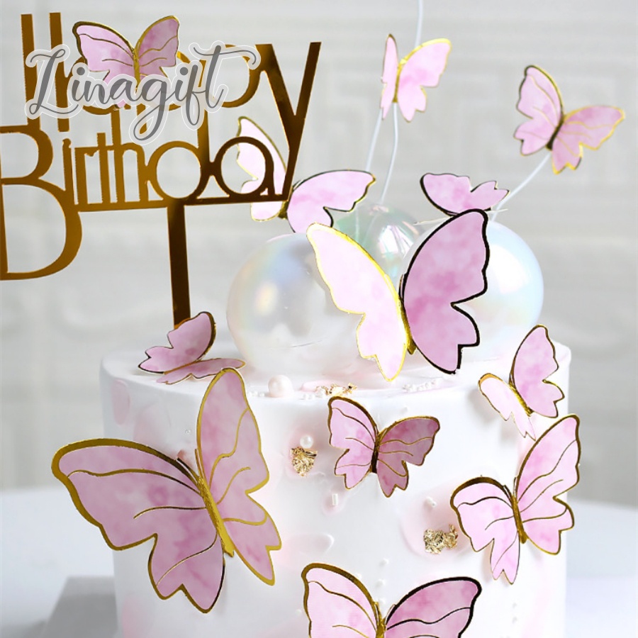 ( Set 10 Pcs ) TOPPER CAKE BUTTERFLY / TOPER KUE KUPU - KUPU / HAPPY BIRTHDAY CAKE DECORATION SUPPLIES AESTHETIC / ESTETIK / AKSESORIS HIASAN BUKET BUNGA / KARANGAN BUNGA / KERTAS BUNGA / CELLOPHANE /  FLOWER WRAPPING KOREAN STYLE / FLORIST PESTA