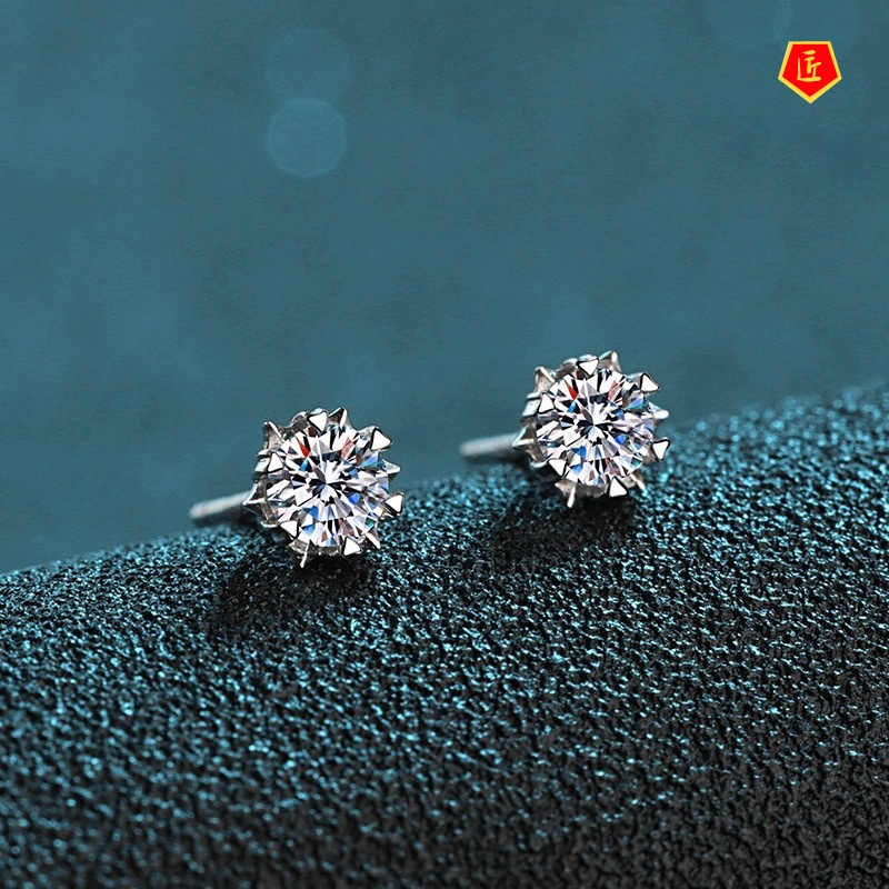 [Ready Stock]Moissanite 2 Karat Snowflake Stud Earrings