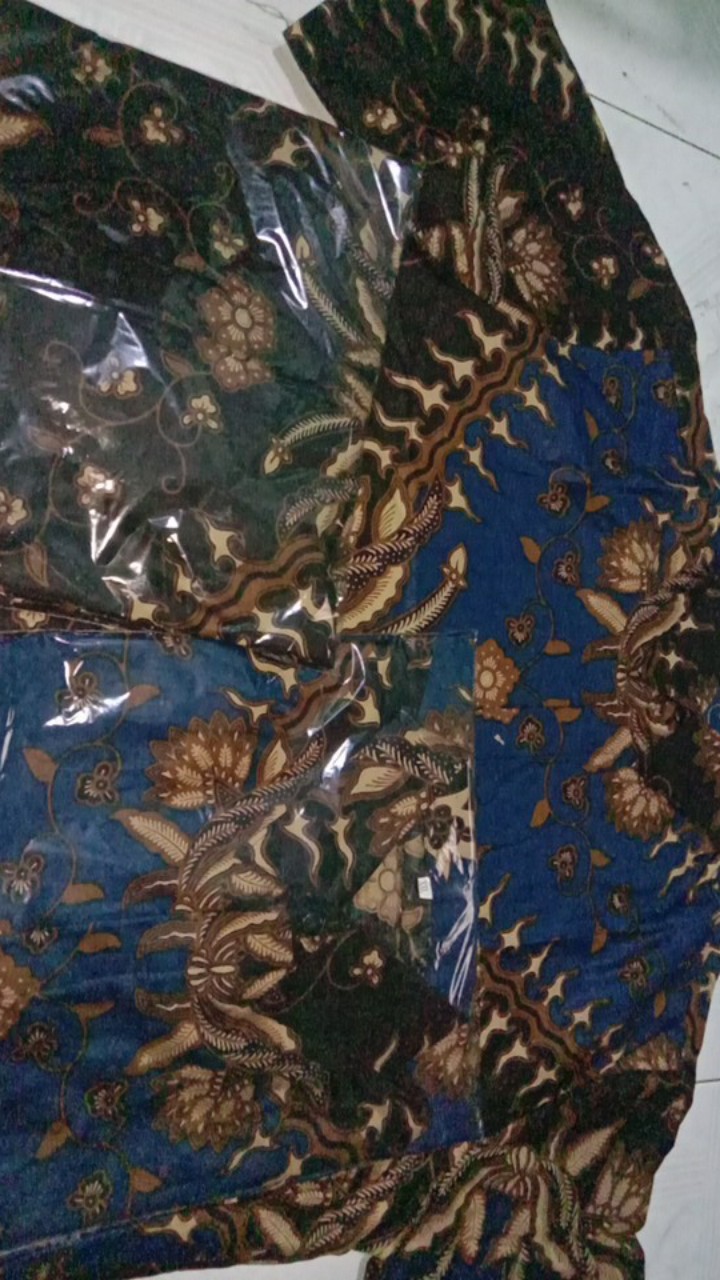 Kemeja Batik Pria Lengan Pendek Size M L Xl Xxl  Bswart Batik Hrb026 Kenongo Hem Keris Biru