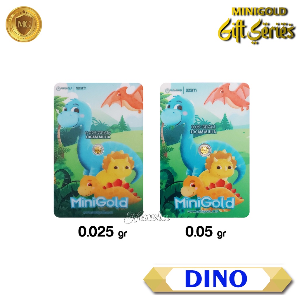 Minigold Gift Series 0.025 gr DINO Asli Logam Mulia Emas 24 Karat Gift Card Hadiah Anak-Anak