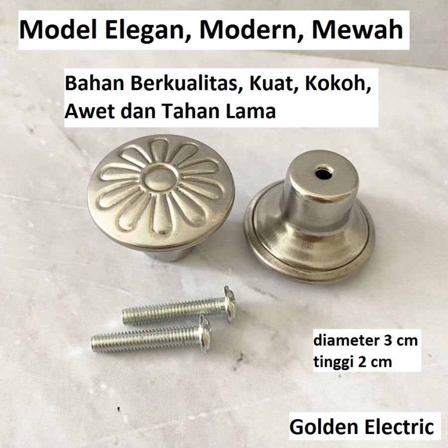 Tarikan Laci Lemari Pintu Bentuk Bulat Bunga Silver 3cm Kecil Modern Handle Pegangan Pintu Kayu Besi