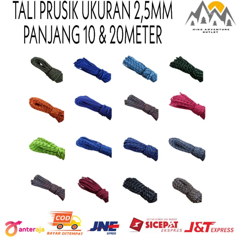 Tali Prusik  Tali Perusik Tali Masker Tali paracord 2,5mm per 10 &amp; 20m