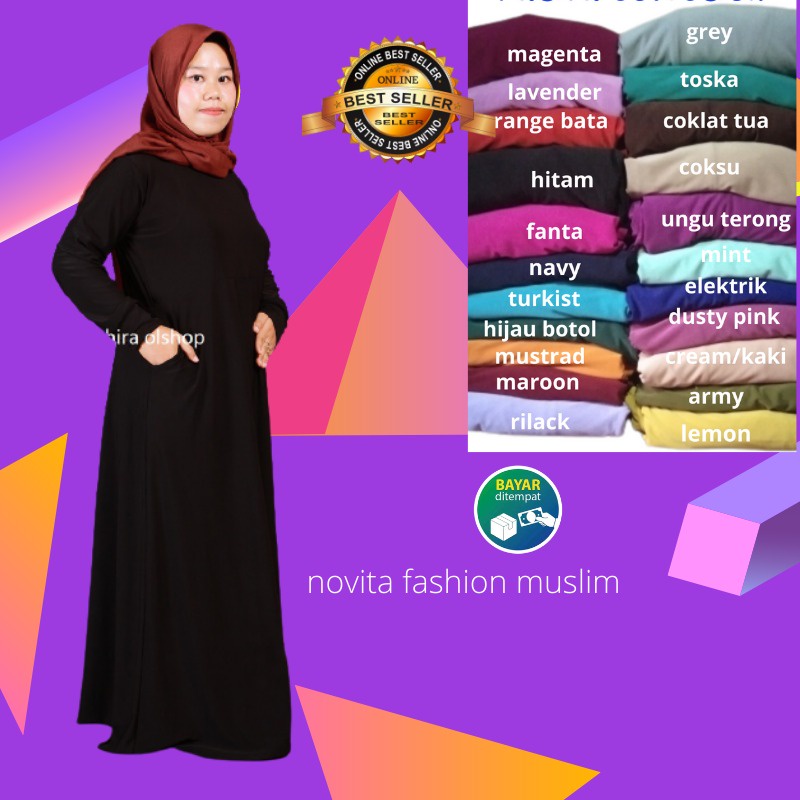 Gamis jersey polos Wanita all size xl ld 110 pj 130 inner dress lengan panjang kekinian