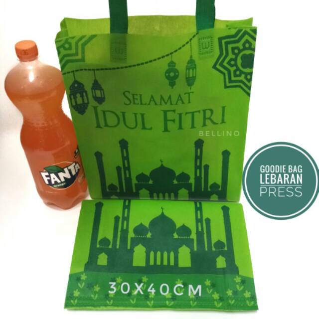 TAS SOUVENIR PARCEL LEBARAN  TAPAK PRESS/ TAS SPONDBON LEBARAN / GOODIE BAG IDUL FITRI 30X40CM