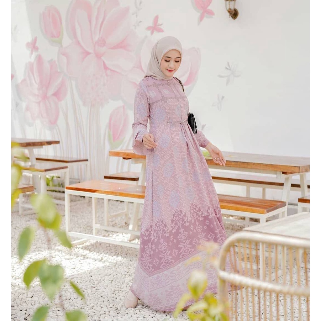 Ethnik Gamis Terbaru Maxmara Lux Ori Premium Dress Wanita Lengan Panjang Maxi Dress Kekinian LD 112 cm