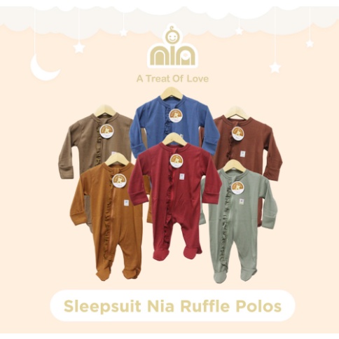 Fashion Sale !! Sleepsuit Nia Premium/Sleepsuit Nia Rample Unisex Warna Polos Nia Premium 6-12 Bulan