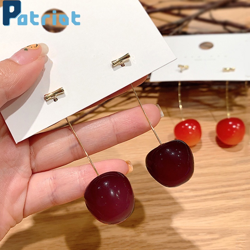 1 Pasang Anting Juntai Bentuk Buah Ceri Aksen Kristal Untuk Pengantin Wanita