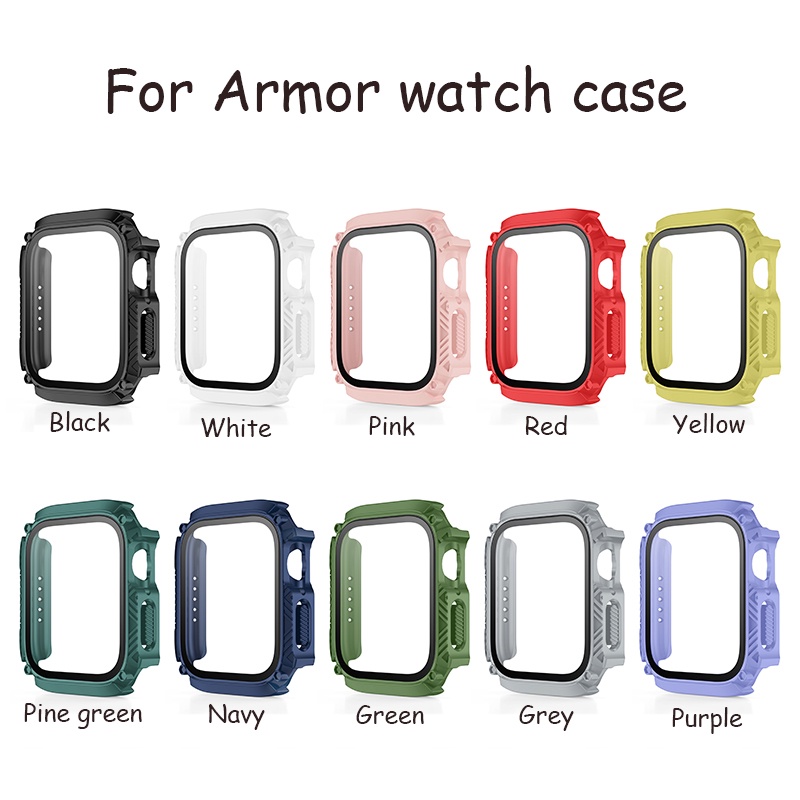 Casing Armor Keras Silikon Untuk Apple Watch Series7 SE 6 5 4 3 2 1 41MM 45MM 40MM 44MM 42MM 38MM Frame Pelindung Bumper Cover Untuk iWatch Case