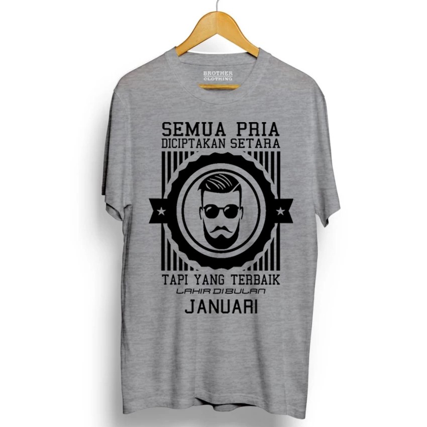 Kaos Distro Pria Terbaik Lahir Januari Black - Abu Misty Premium