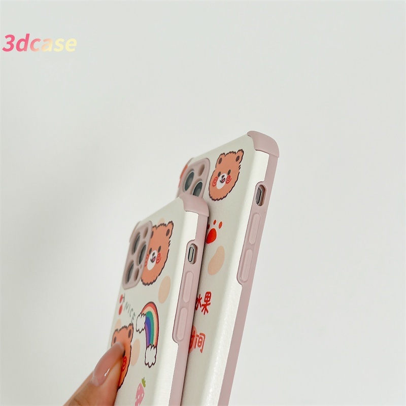 Case OPPO A15 A54 A93 A94 A53 2020 A7 A3S A5 2020 A5S A12 A92 A31 A9 2020 Reno 4 Lite Reno 4 F Reno 5 Lite 5F Find X3Lite A15S F17 F19 PRO A33 2020 A11K A12S A11 A1K A52 A7 Reno 2F Reno 3 A91 A32 Reno 2Z A12E A72 A53S A35 Rainbow Smiley Bear Leather Cover