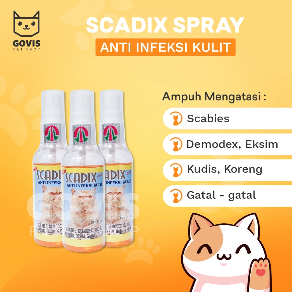 Scadix Spray 60ml Obat Kulit Infeksi Gatal Kucing Anti Scabies Kudix Luka Jamur Gatal Koreng Kudis