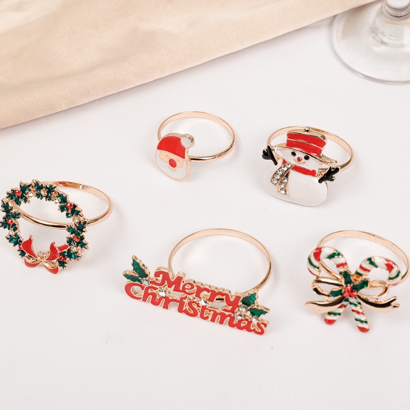 1 Pc Cincin Holder Serbet Bahan Logam Desain Pohon Natal Santa Claus Snowman Untuk Dekorasi Meja