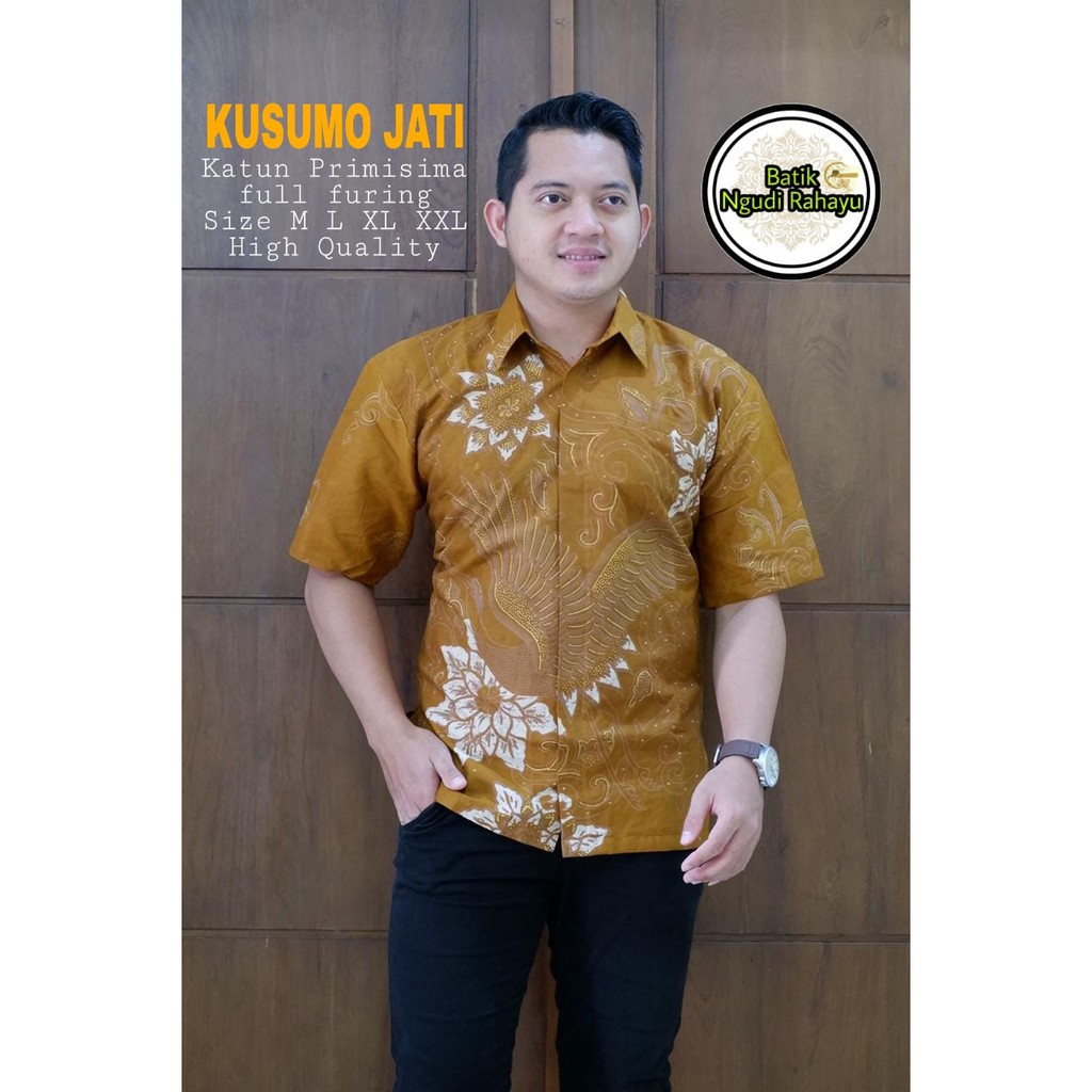 KUSUMO JATI NGUDI RAHAYU KEMEJA BATIK PRIA SOLO LENGAN PANJANG PENDEK LAPIS FURING ATASAN PREMIUM