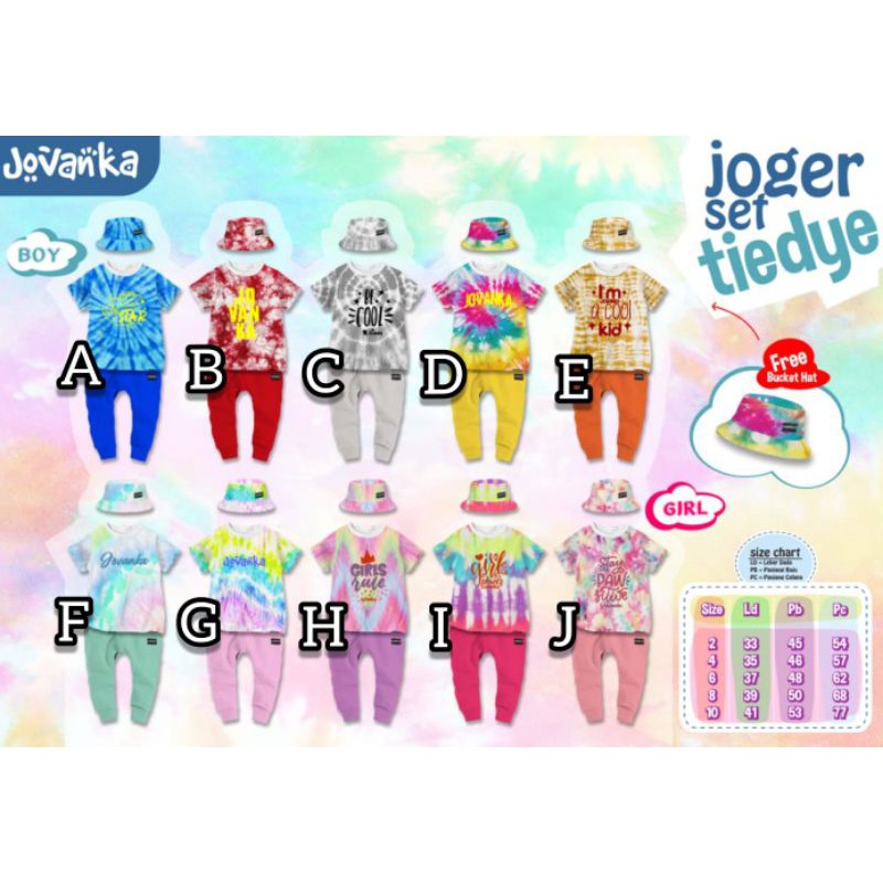 Setelan Tiedye Jovanka.ID/Setelan Tiedye/Setelan Joger/Setelan Anak Keren/Joger anak/Gratis Topi