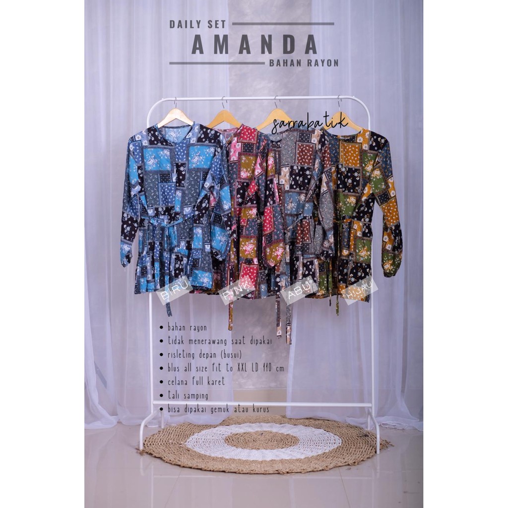 Daily Set Amanda Setelan Rayon Batik Home Set Setelan Jumbo Muslim Casual Pesta Kantoran