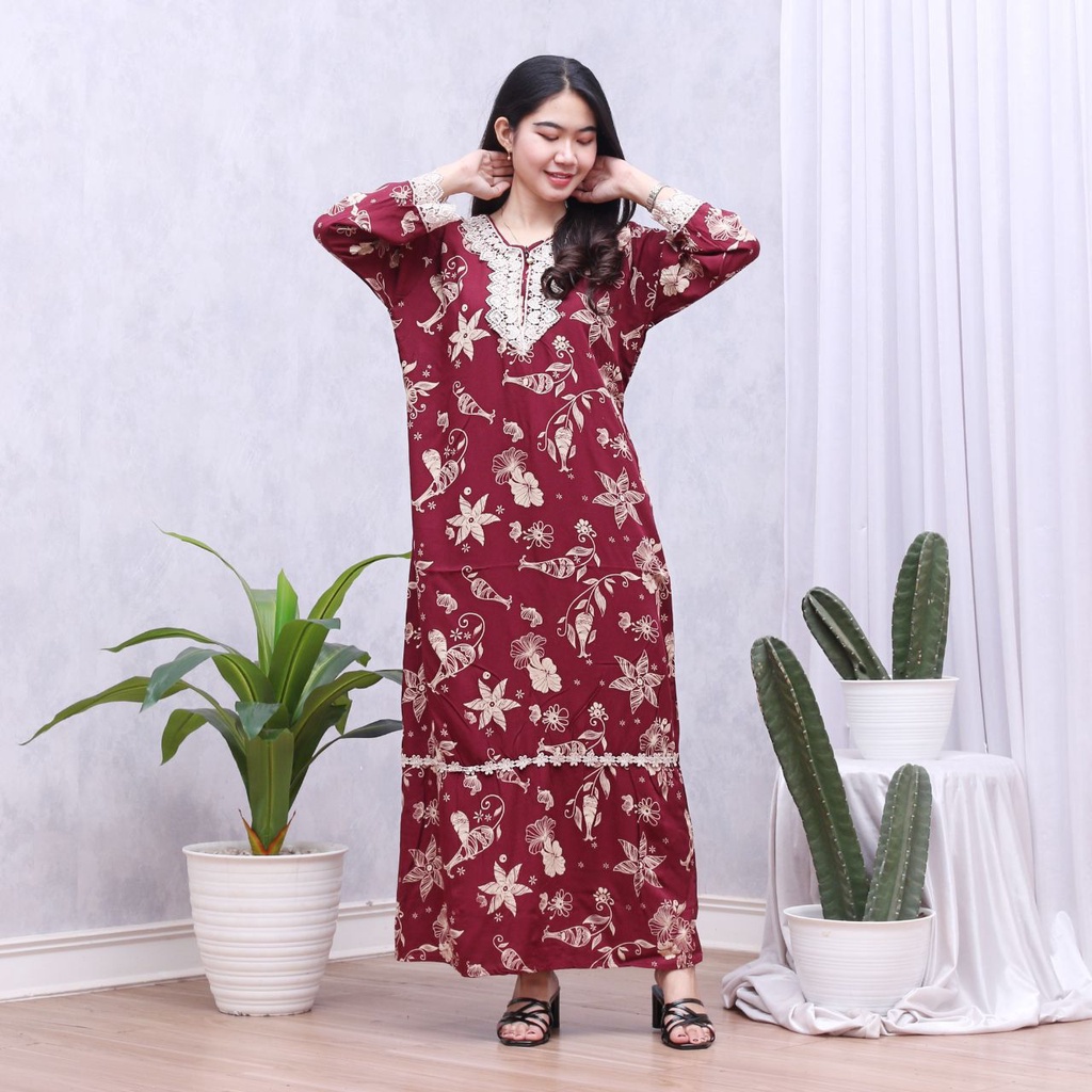 Batik Prass - DASTER ARAB PANJANG | RAYON SUPER GRADE A | DASTER BUSUI | RENDA MILO ORI-WENDY MAROON